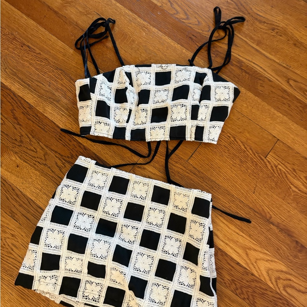 Vici Black and White Lace Skirt Set